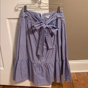J. Crew Blue and White Striped Midi Skirt